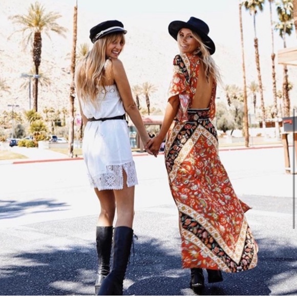 Red Bohemian Kimono Open Back floral Maxi Dress - Picture 3 of 6